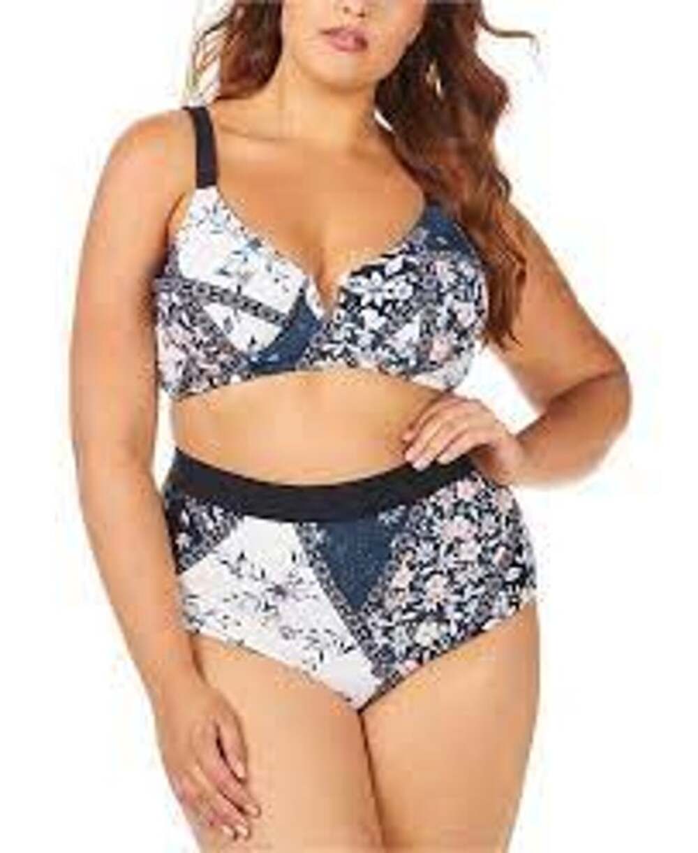 Raisins Curve Las Brisas Printed V-Wire Underwire Bikini Top Size 16W NWT
